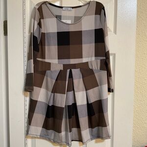 LaClef Maternity Checkered 3/4 Sleeve Shirt - Brown and Black